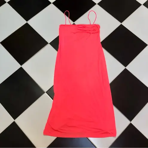 Le Superbe NWT   Hot Pink Midi Slip Dress Neon Coral Slinky Satin Chic S