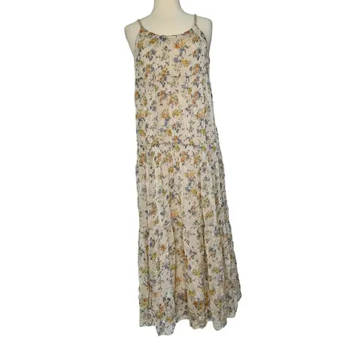 Elena Baldi Tiered Silk Floral Maxi Dress Lightweight Flowy Summer Italy Sz XS