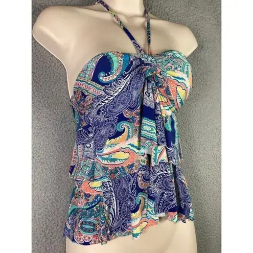 Kenneth Cole  Swim Reaction Top Tankini Womens Size Small Ruffle Halter Blue