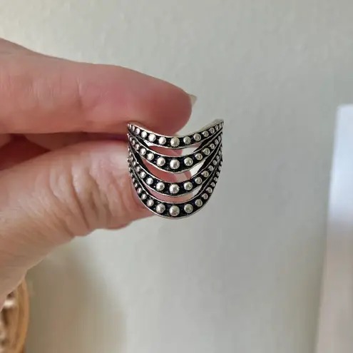 Vintage Knuckle Oxidized Ball Ring “Bronya” Four Shank Chevron Swoop Boho Goth Jewelry Silver