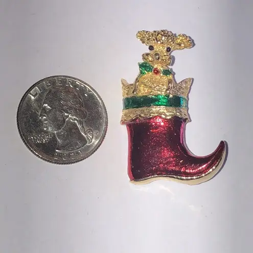 Gerry's Festive Gold Tone and Red Enamel Poodle Dog Stocking Brooch