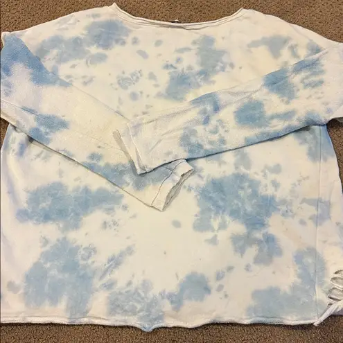 Fate Blue and White Tie Dye Ripped Sweatshirt & Shorts Loungewear Set Size Small