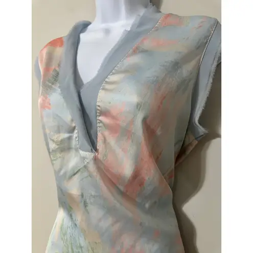 Donna Karan New York Abstract Watercolor Sleeveless V Neck Top Size M Green Size M