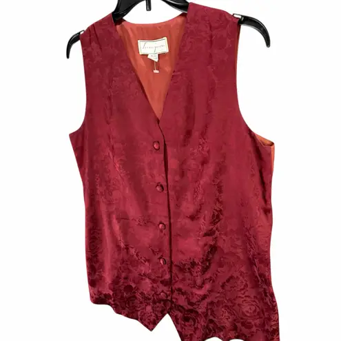 Vintage Spenser Jeremy Silk Waistcoat M Burgundy Red Jacquard Floral Holiday Size M
