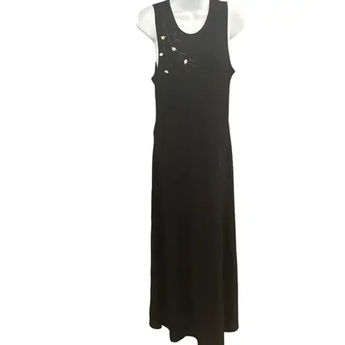 Ronni Nicole Maxi Dress Black Sleeveless Floral Applique Knit Size 8 Y2K