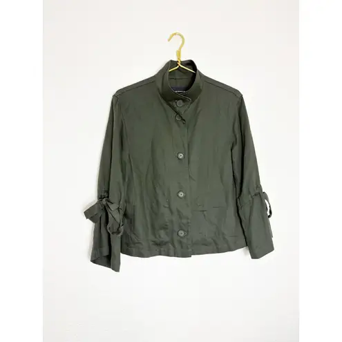 Club Monaco Hardy Top Shirt Jacket Size Small Olive Green Funnel Neck Linen