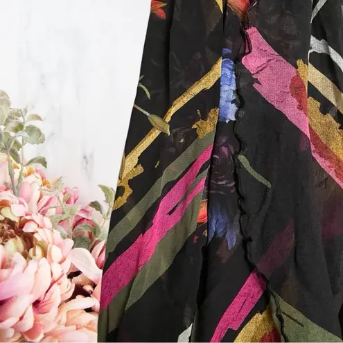 FUZZI Tulle Kimono Italian Watercolor Floral Print NWT~ Rare Find! Black Size L