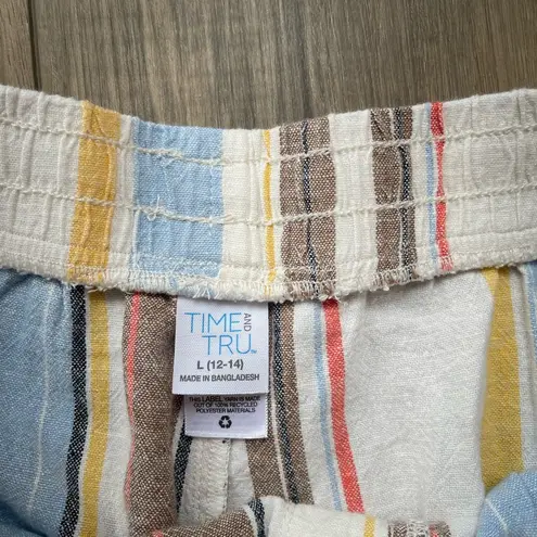 Colorful Striped Linen Blend Shorts | Size L | EauC | Pockets | Relaxed Fit Blue Size L