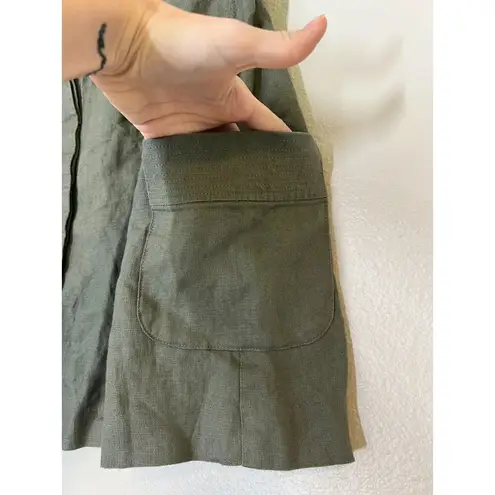 Andrea Jovine Workshop Army Green Linen Skirt Womens Sz 12 Button Up Coastal
