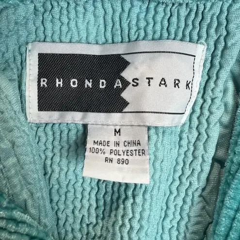 Rhonda Stark Jacket Womens Medium Textured Crinkle Button Front Cardigan Blazer Blue