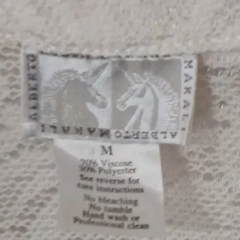 Alberto Makali Womens Puff Sleeve Notch Collar Single Breasted Top Beige Sz M