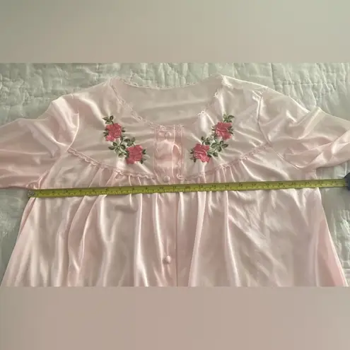 Vintage Lorraine PINK Nylon Floral Embroidered Nightgown Size Large Ice Pink GUC