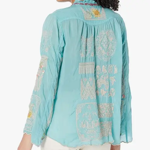 Johnny Was heavily embroidered “Albee” blouse in marine blue NWT