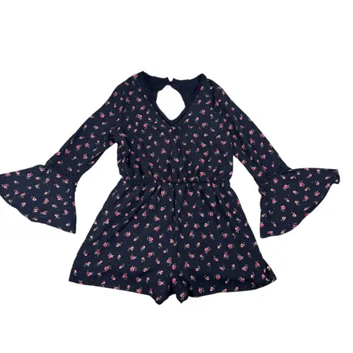 Disney  Princess Black Roses Boho Shorts Long Sleeve Romper Size Large