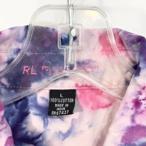 Polo Jeans Company Large Top Handmade Tie Dye Button Long Sleeve Pink Purple 539
