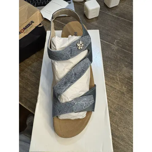 Romika Strappy Sandals Womens Size 10 Blue Leather Wedge Heel Comfort Slingback!