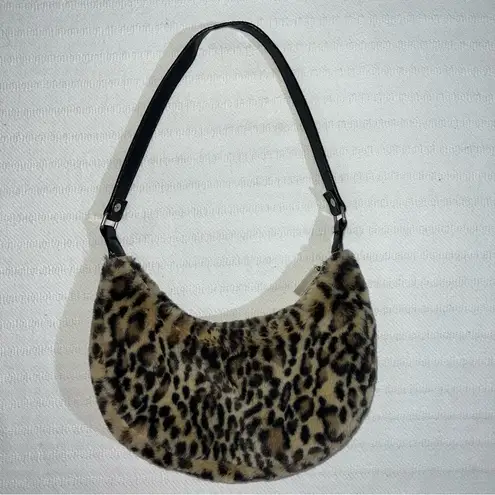 Hot Kiss Vintage Y2K Fuzzy Leopard Print Purse Hobo Shoulder Bag Cheetah 2000s