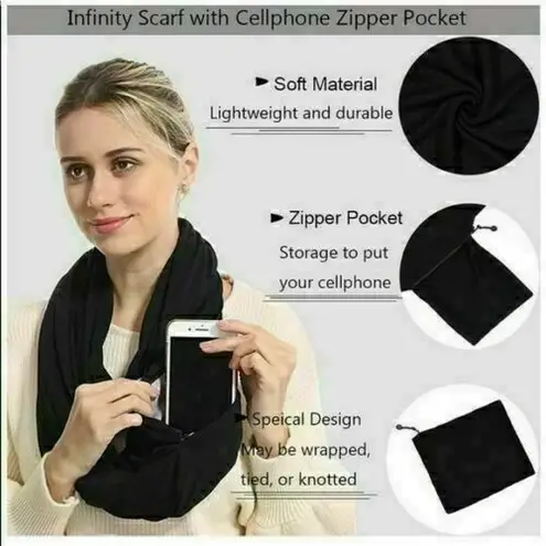 Beyond Yoga Infinity hidden pocket black wrap scarf NWOT