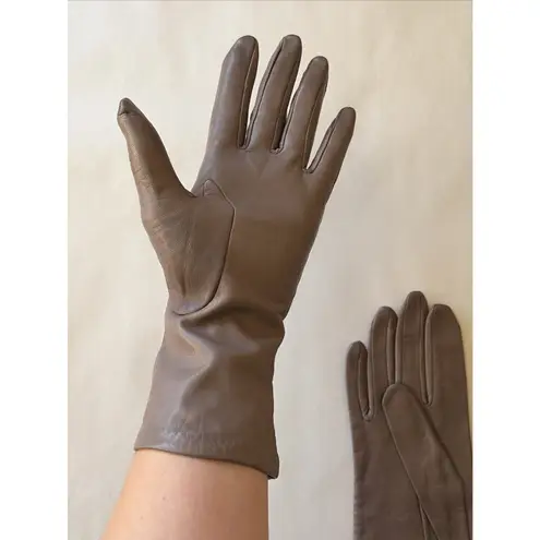 Vintage VTG Lord & Taylor Brown Taupe Silk Lined Leather Gloves Womens 7.5