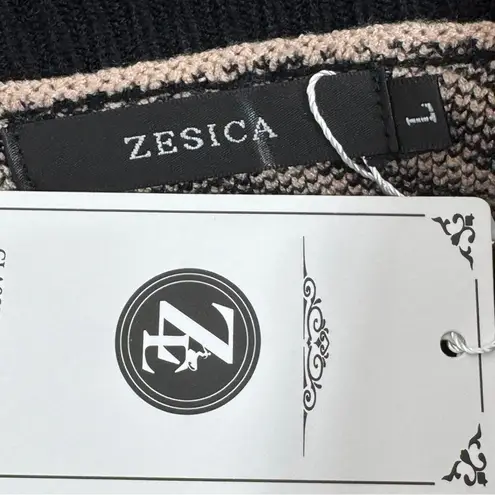 Zesica Chevron Stripe Lantern Sleeve Mock Neck Sweater Tan Black Large