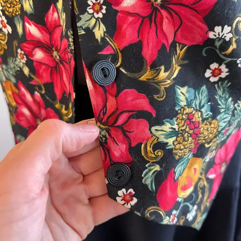 Vintage 90s Nutcracker Cotton Holiday Print Button Front Back Tie Vest Size M Red Size M
