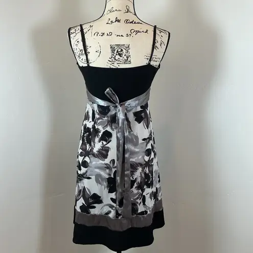 Ruby Rox Black & Gray Floral Sleeveless Dress - Empire Waist A Line Fit Flare Party