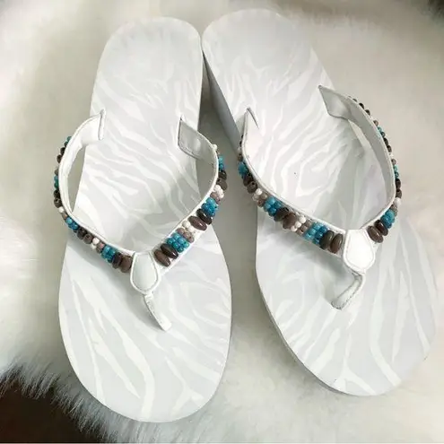 VINTAGE Y2K Beaded Cabo White Platform Chunky Thong Sandals M (7/8) Size undefined