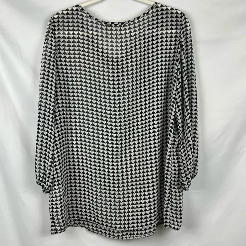 Pleione Black White Heart Sheer Blouse XL