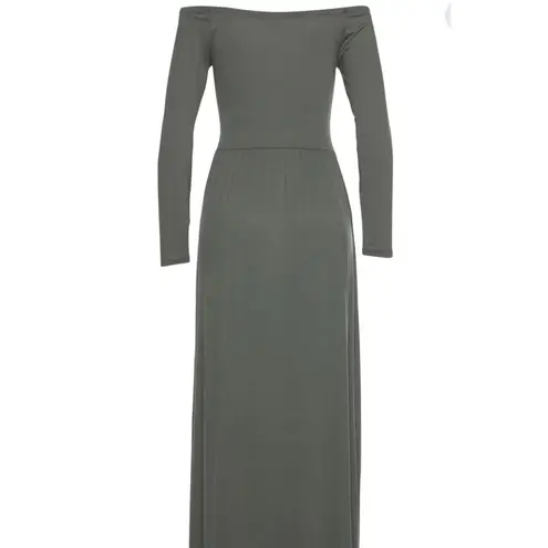 Lascana Olive Green Off Shoulder Long Sleeve Maxi Dress with Pockets US 10