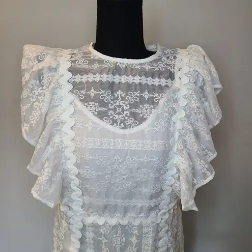Beulah Style Exquisite Lace Long Midi Dress Medium White Bridal Cottage Prairie