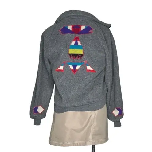 POLARFLEECE Maladen Grey Jacket Southwestern Appliqué Size Small VINTAGE USA Gray