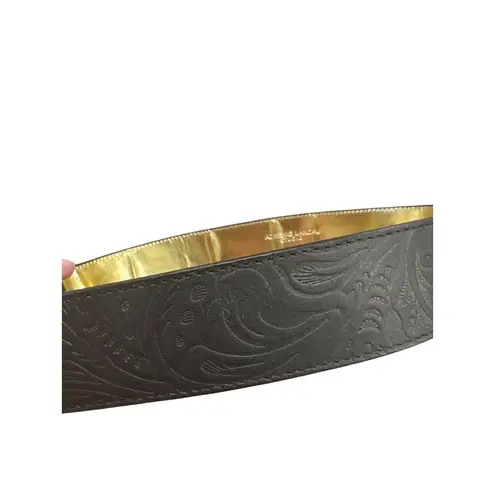 Adrienne Landau Womens Brown Embossed Leather Belt brass buckle M SKU 6930