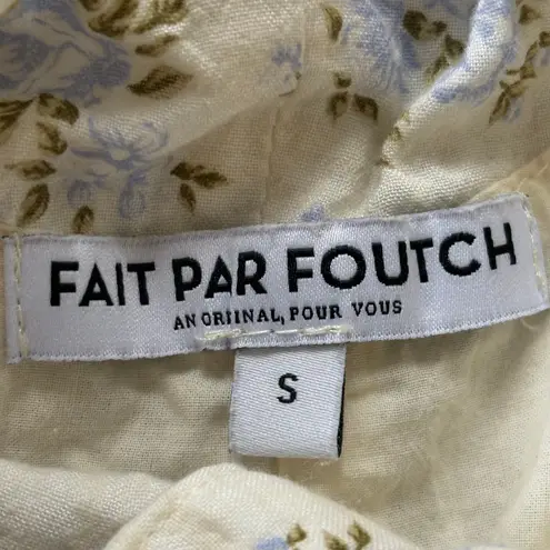 Fait Par Foutch Francesa Mini Dress Vintage Iris Floral Ivory Blue Size Small White