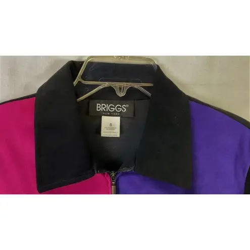 Briggs Petite Zip Up Jacket Size Medium Faux Suede Collared Black Color Block