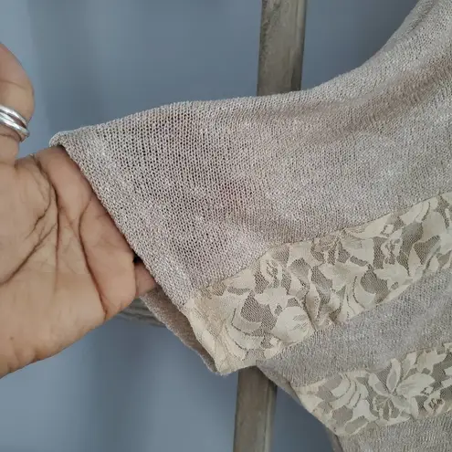 Moon Collection Batwing Short Sleeve Lace Panel Lightweight Sweater Top Size XL