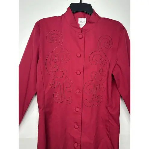 Style Works Women’s Size 14 Red Long Button Front Embroidered Dress Coat Jacket