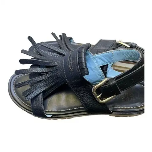 Studio Pollini Black Platform Leather Sandals With Fringe Size 37