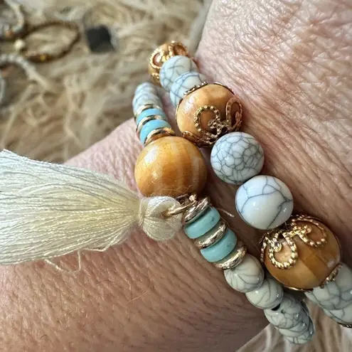 Beaded Cream Gold Pale Blur Beaded Bracelet Duo