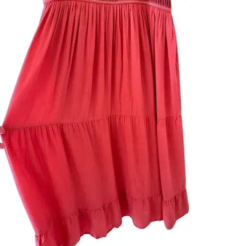 Polagram Boho Chic Embroidered Midi Gypsy Short Sleeves Dress SZ L #2468