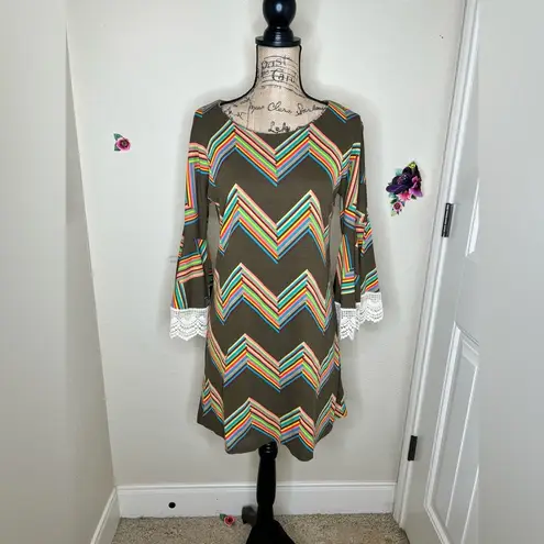 Judith March NTM: Retro Style Chevron Print Shift Style Knee Length Dress Sz M