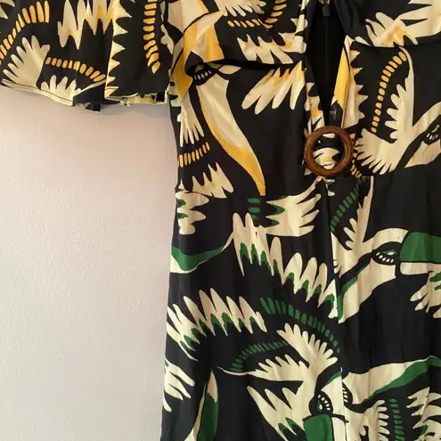 Farm Rio Anthropologie Black White Toucan Short Sleeve Jumpsuit One Piece XS