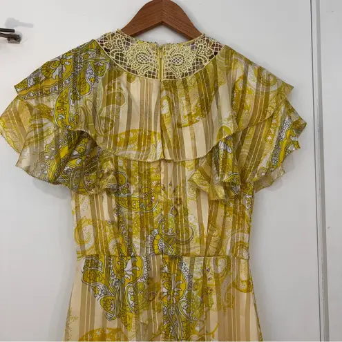 Karen Millen NEW Cutwork Applique Paisley Butter Yellow Ruffle Dress