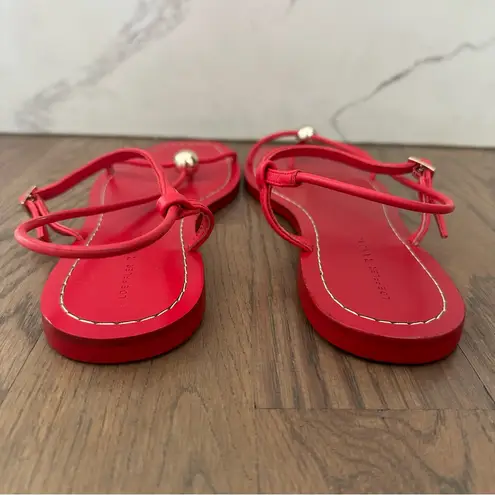 Loeffler Randall EUC Lara Flat Buckle Leather Sandal in Red and Gold Size 10 B