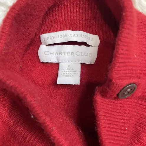 Charter Club 2-Ply Cashmere Mock Turtleneck Sweater Womens L Red Button Accent - Image 3