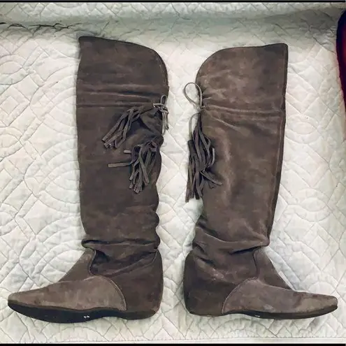 Grey suede over the knee tassel boots. Gray Size 7