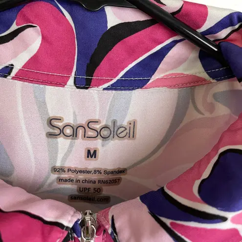 San Soleil Top Womens Size Medium Pink Floral 1/4 Zip Long Sleeve Sun UV UPF