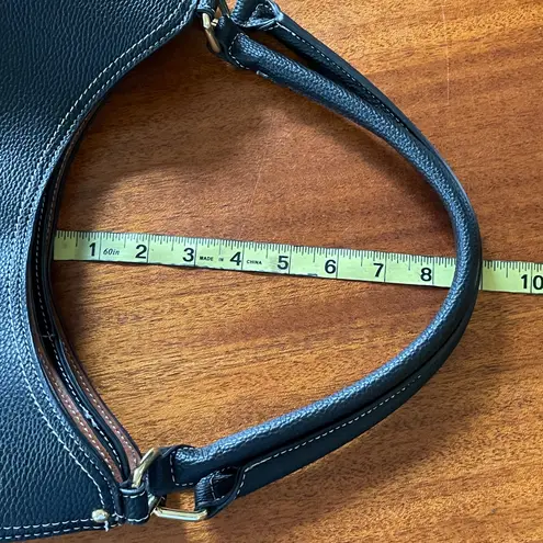 London Fog Textured Pebbled Leather Handbag Purse Black With White Stitching - Image 13