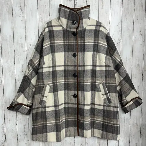 Woman Within  Gray Black White Plaid Lined Button Up Winter Jacket Coat 18W