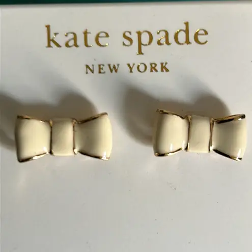 Kate Spade New 14K Gold Fill  NY Iconic Bow Cream Dainty Minimalist Stud Earrings