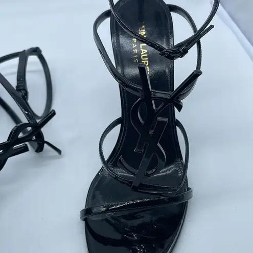 Saint Laurent  YSL black on black cassandra strappy heels patent leather 38.5